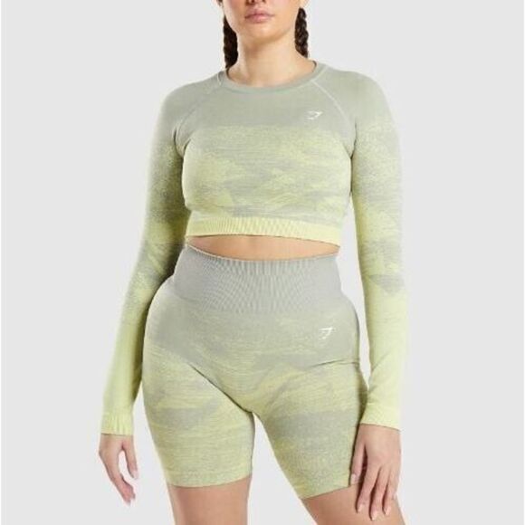 Gymshark B1A9X-GBDZ Women's Sz S Taupe Gray Adapt Ombre Long Sleeve Crop Top - Picture 8 of 9